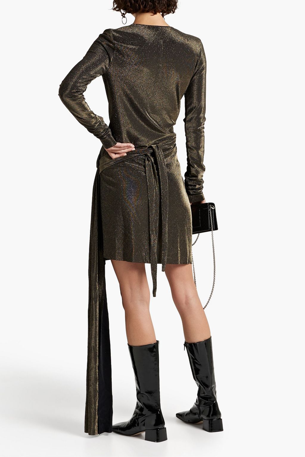 RICK OWENS Draped metallic stretch-jersey wrap dress