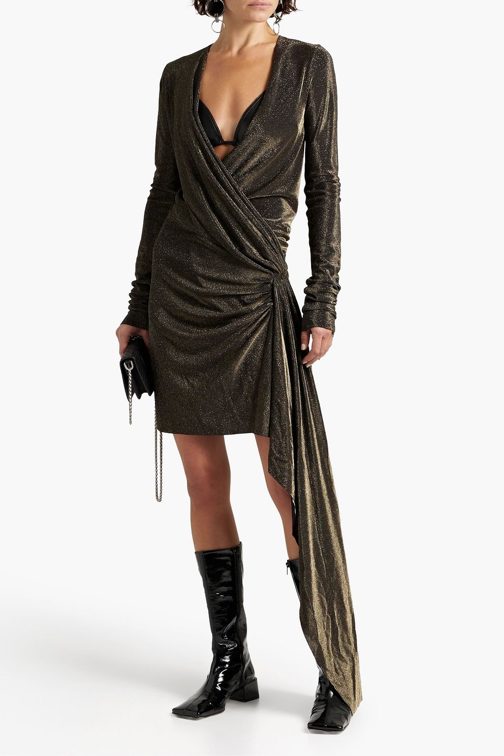 RICK OWENS Draped metallic stretch-jersey wrap dress