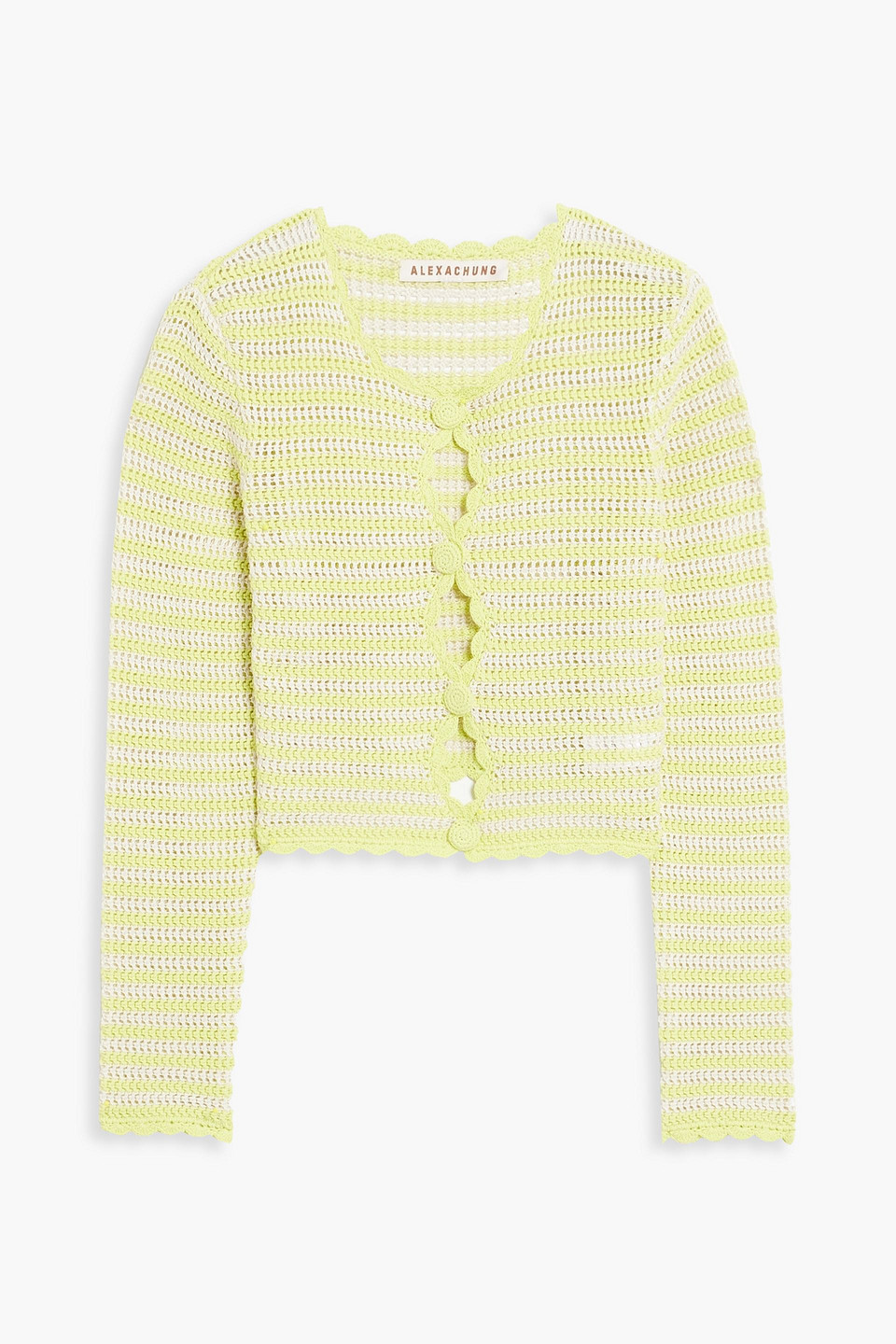 ALEXA CHUNG STRIPED CROCHET-KNIT COTTON CARDIGAN 3074457345632954131