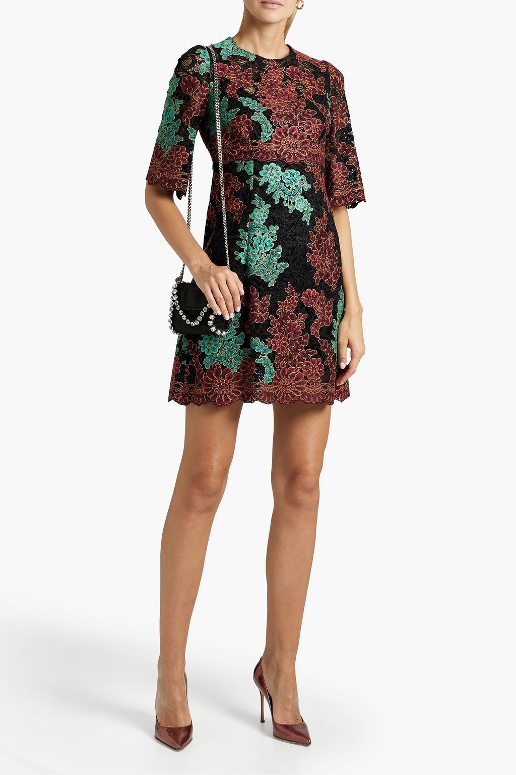 DOLCE&GABBANA 스캘럽 디테일 코드 레이스 미니 드레스