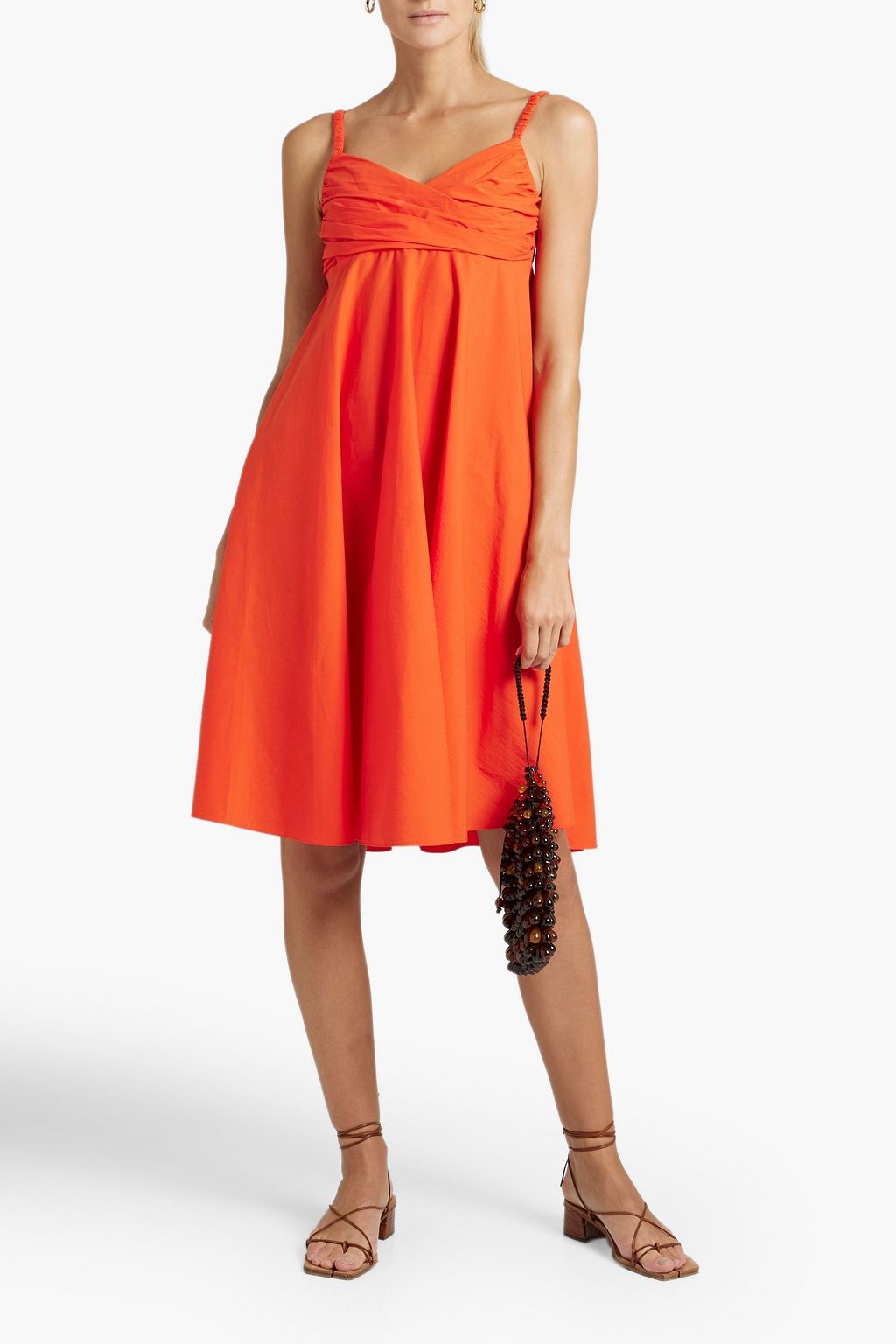 CAROLINE CONSTAS Wrap-effect ruched cotton-blend poplin dress