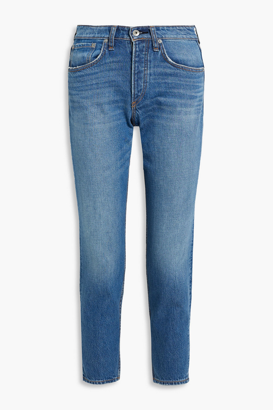 Shop Rag & Bone Rosa Cropped Boyfriend Jeans In Mid Denim