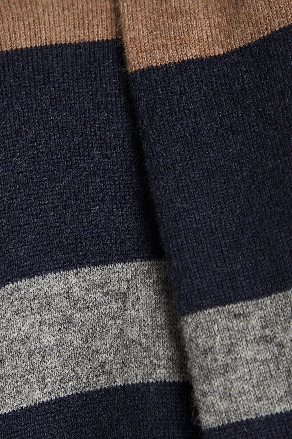 BRUNELLO CUCINELLI Fringed belted striped cashmere cardigan