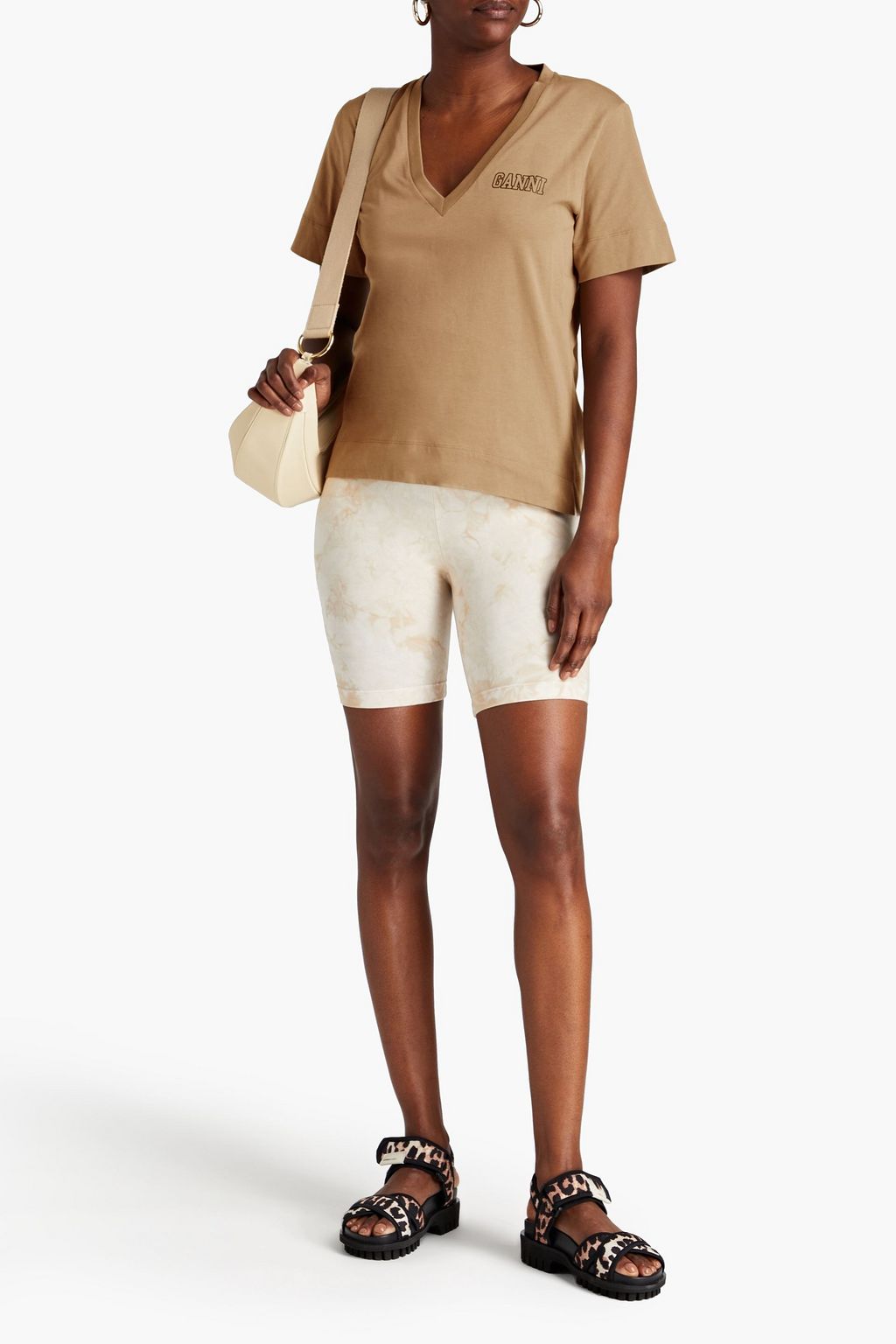 GANNI Printed cotton-jersey T-shirt