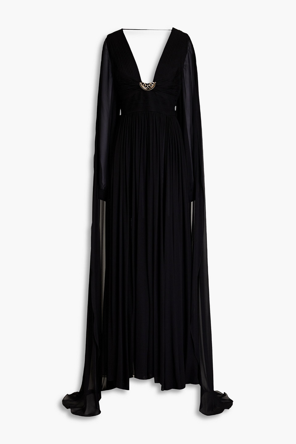 Elie Saab Embellished Pleated Silk-chiffon Gown In Black