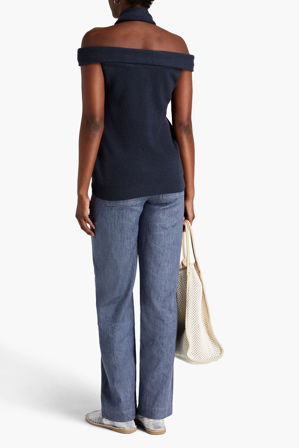 BRUNELLO CUCINELLI Cold-shoulder ribbed cashmere top