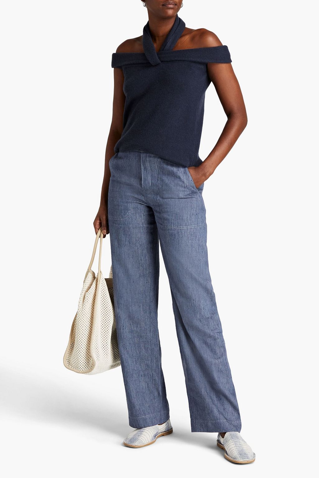 BRUNELLO CUCINELLI Cold-shoulder ribbed cashmere top