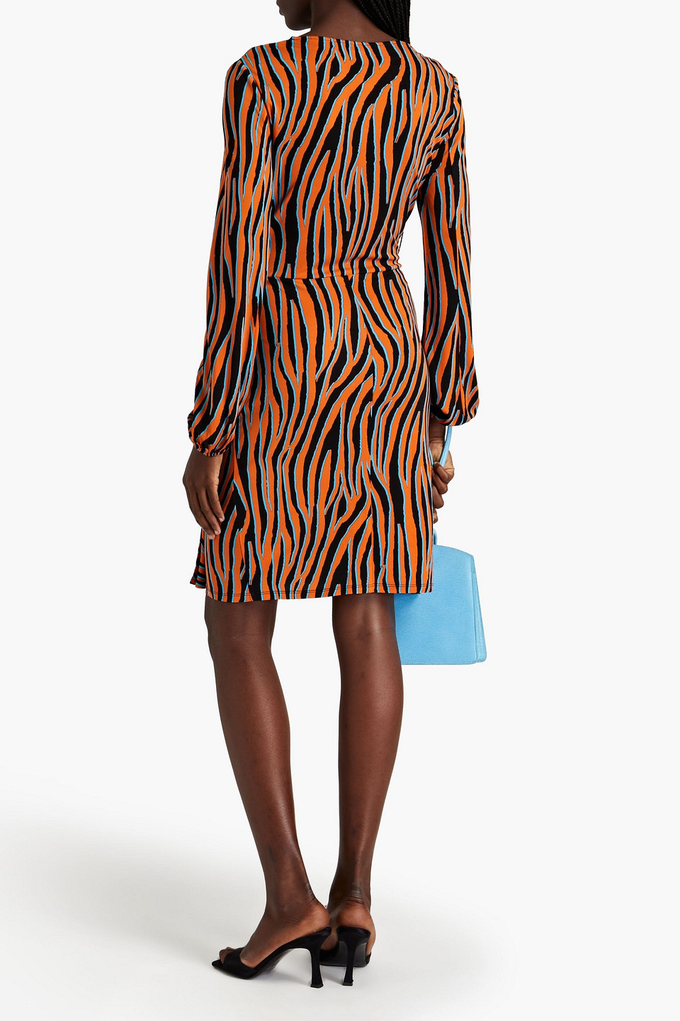 Shop Diane Von Furstenberg Toronto Wrap-effect Zebra-print Jersey Mini Dress In Orange