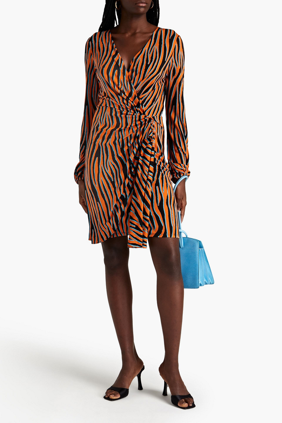 Shop Diane Von Furstenberg Toronto Wrap-effect Zebra-print Jersey Mini Dress In Orange