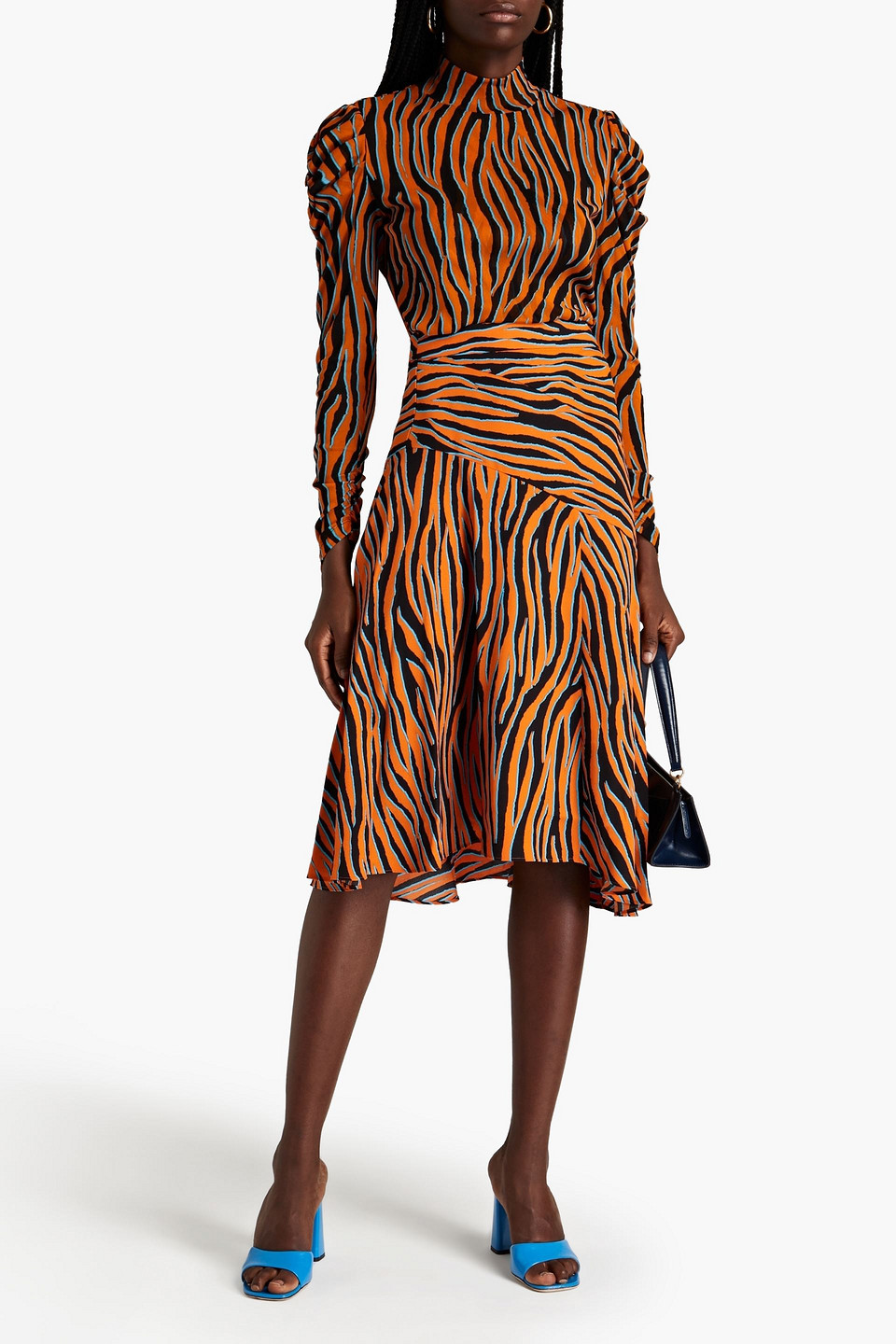 Shop Diane Von Furstenberg Lilo Zebra-print Crepe De Chine Skirt In Orange