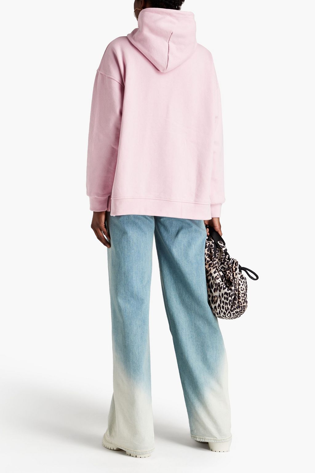 GANNI Embroidered cotton-blend fleece hoodie