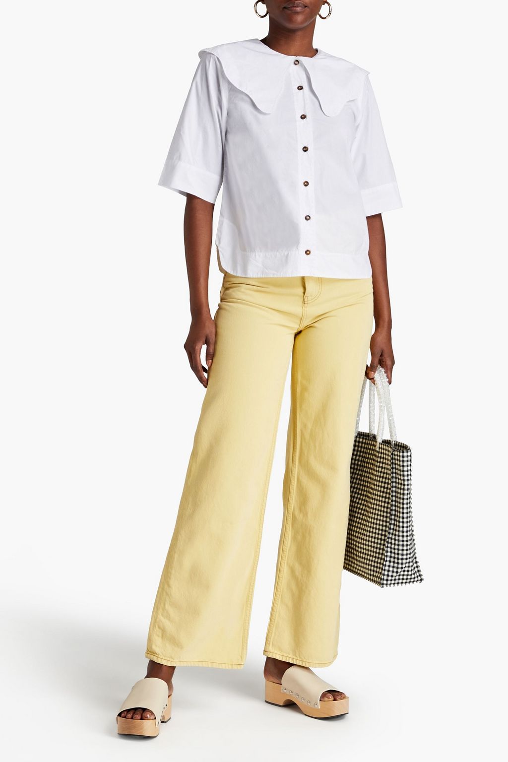 GANNI Scalloped cotton-poplin shirt
