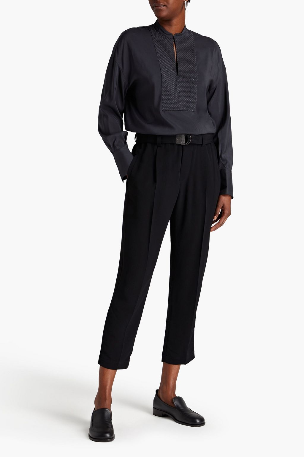 BRUNELLO CUCINELLI Bluse aus Stretch-Seide mit Zierperlen