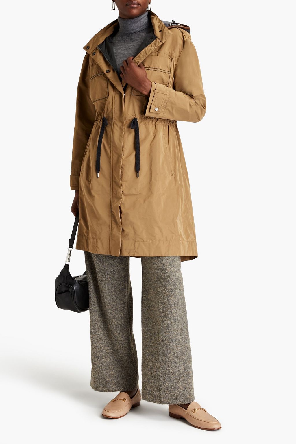 BRUNELLO CUCINELLI Leather-trimmed shell hooded parka