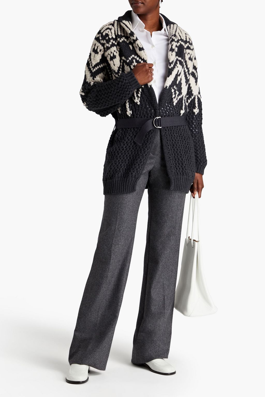 BRUNELLO CUCINELLI Embellished open-knit cashmere and silk-blend cardigan