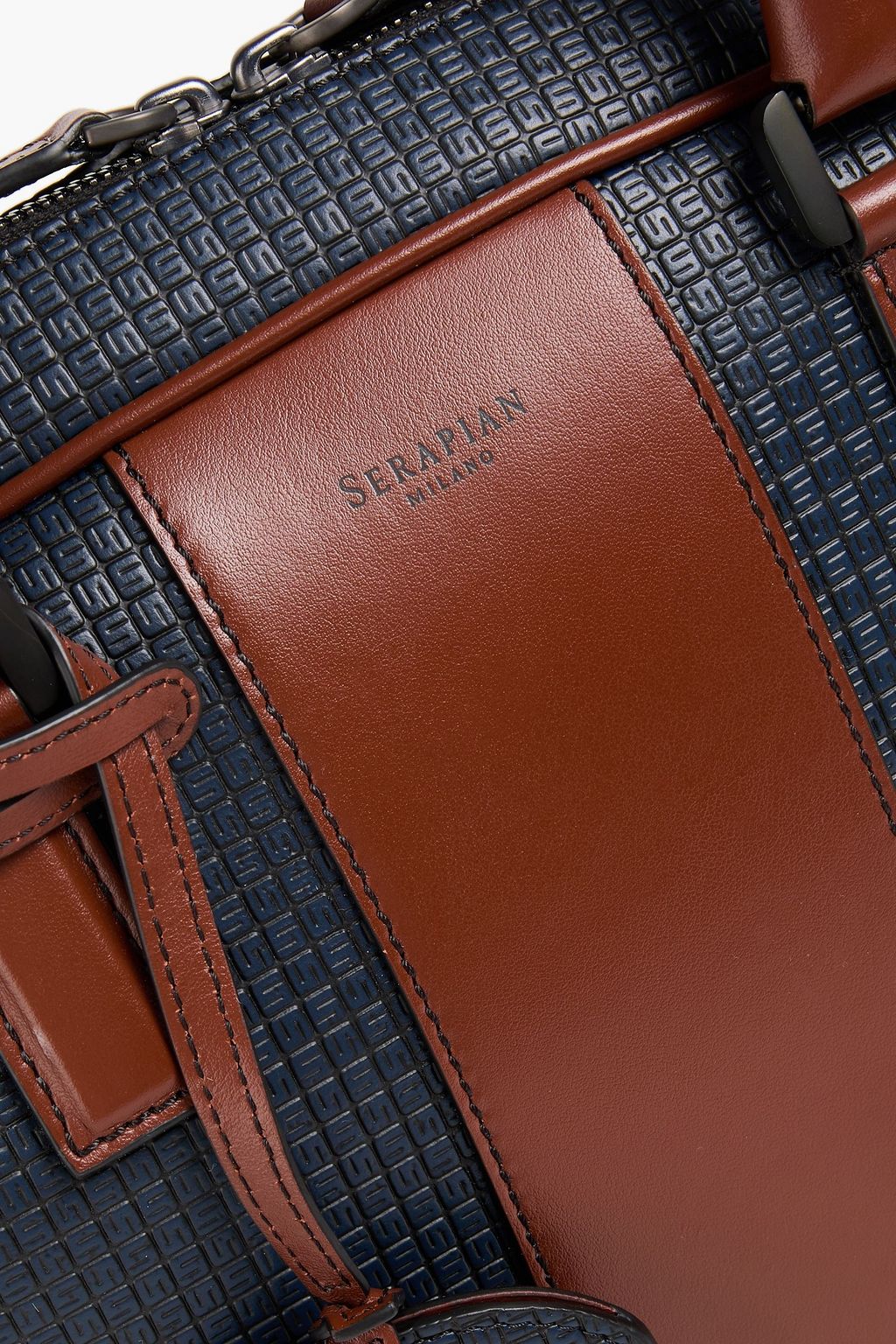 SERAPIAN Two-tone embossed coated-canvas and leather briefcase