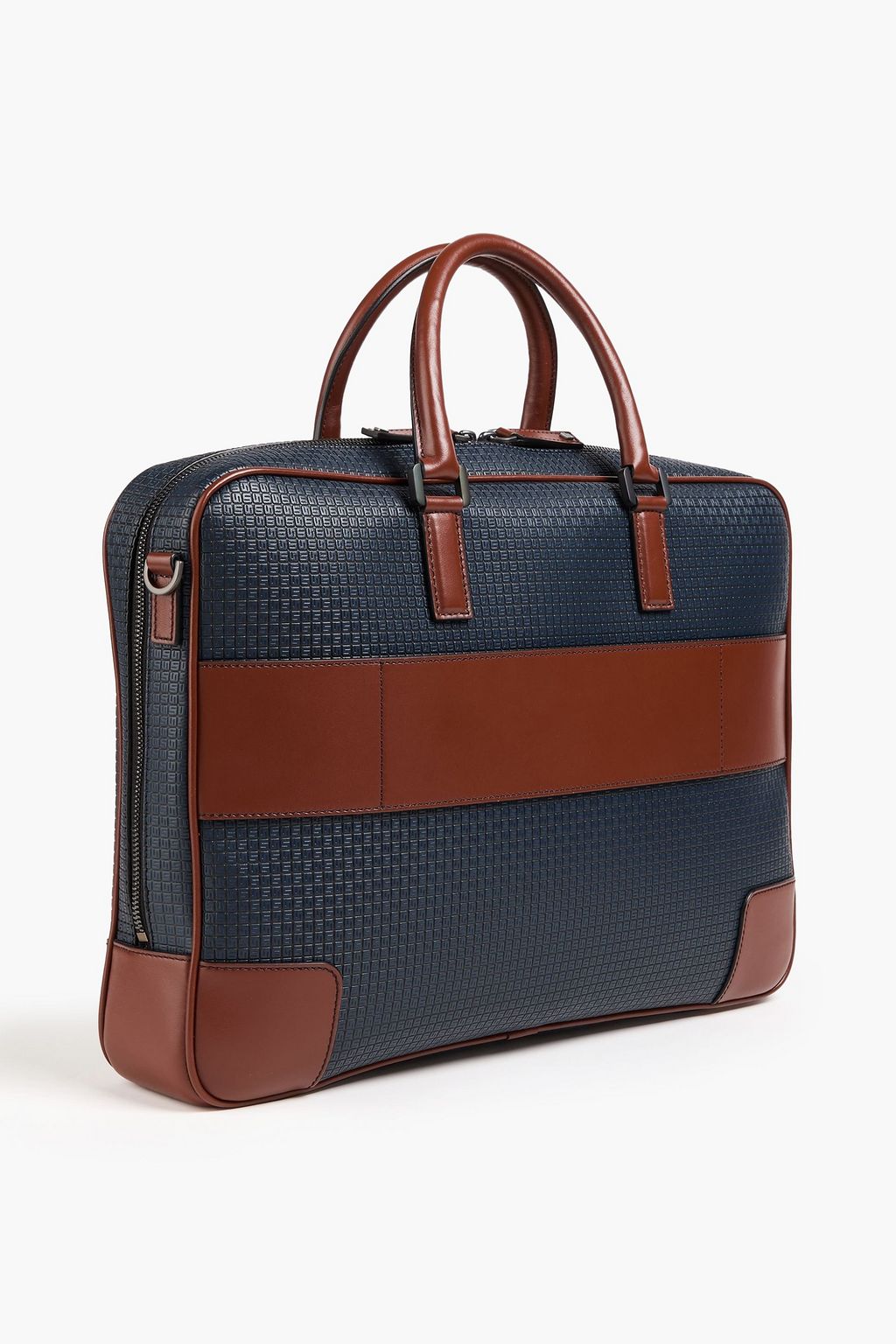 SERAPIAN Two-tone embossed coated-canvas and leather briefcase