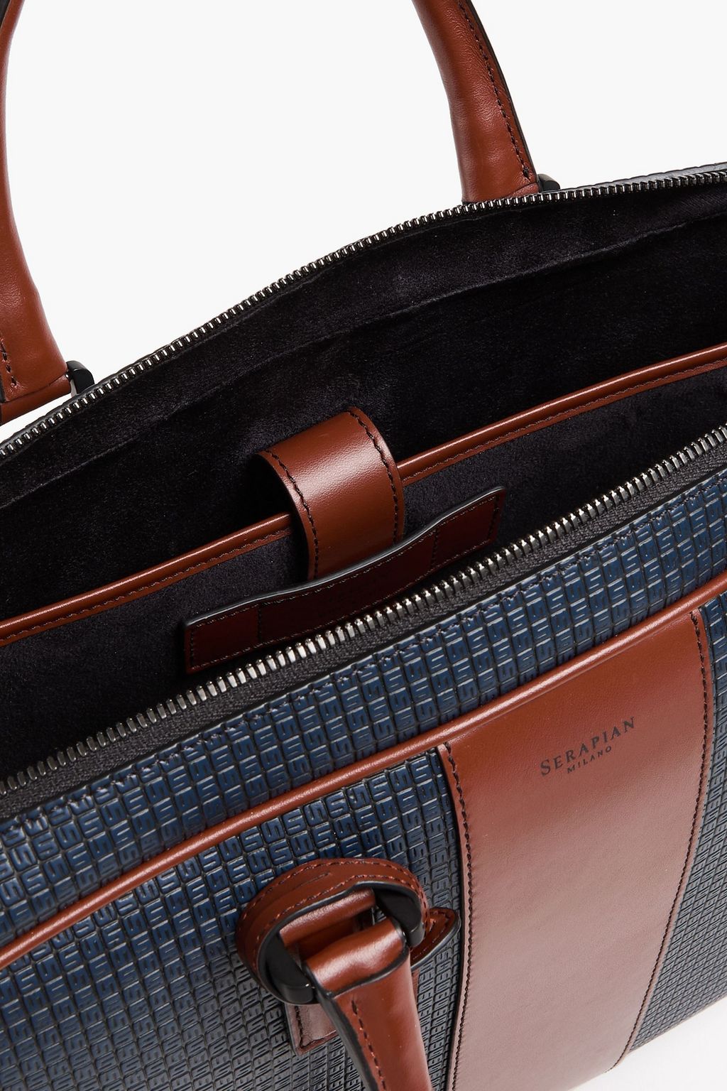 SERAPIAN Two-tone embossed coated-canvas and leather briefcase