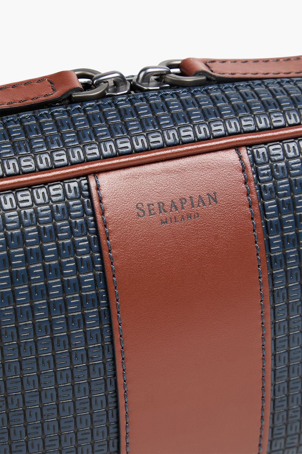 SERAPIAN Leather-trimmed embossed coated canvas pouch