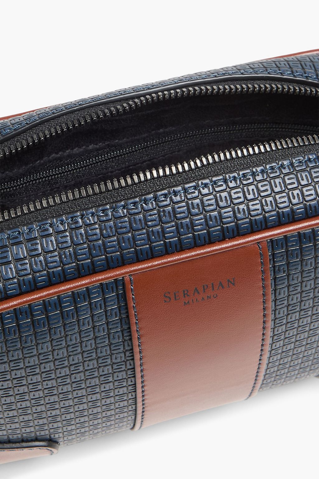 SERAPIAN Leather-trimmed embossed coated canvas pouch