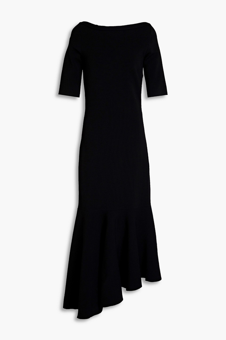 Safiyaa Asymmetric Ruffled Knitted Midi Dress In Black