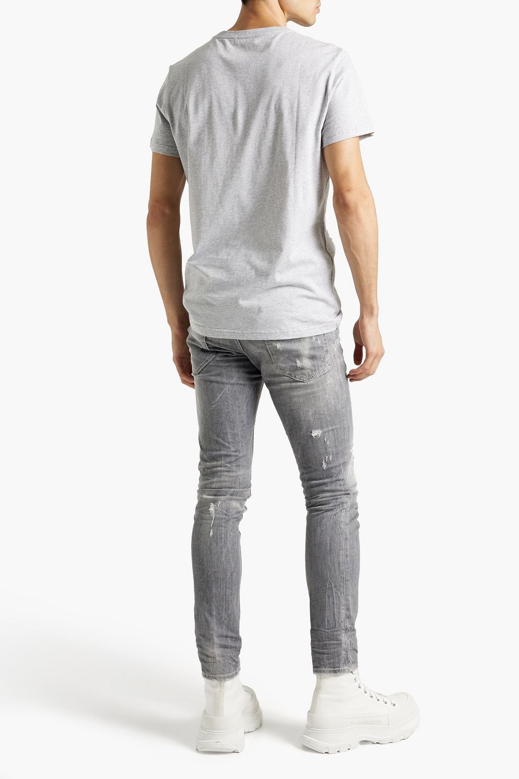 BALMAIN Printed mélange cotton-jersey T-shirt