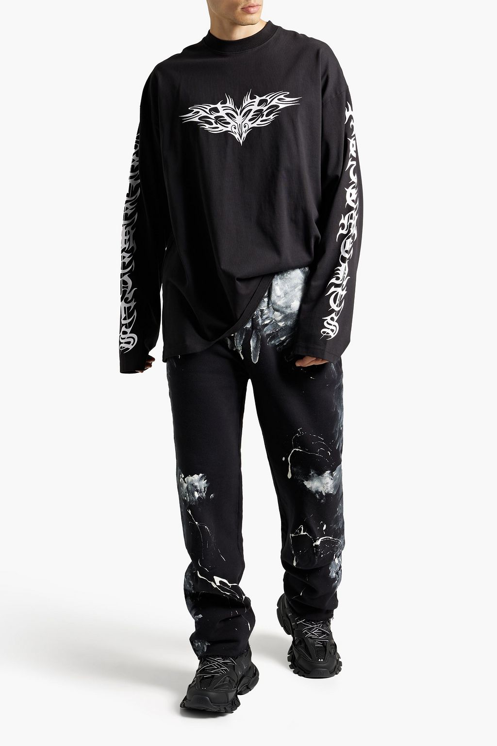 BALENCIAGA Frayed painted cotton-fleece sweatpants