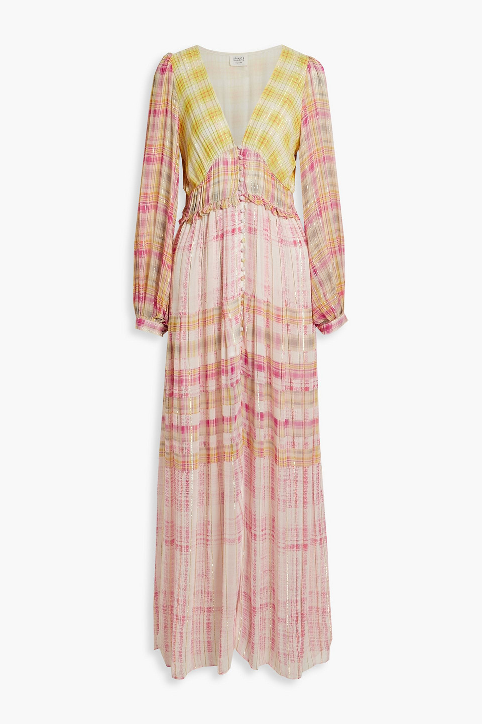 HEMANT & NANDITA Metallic checked georgette maxi dress