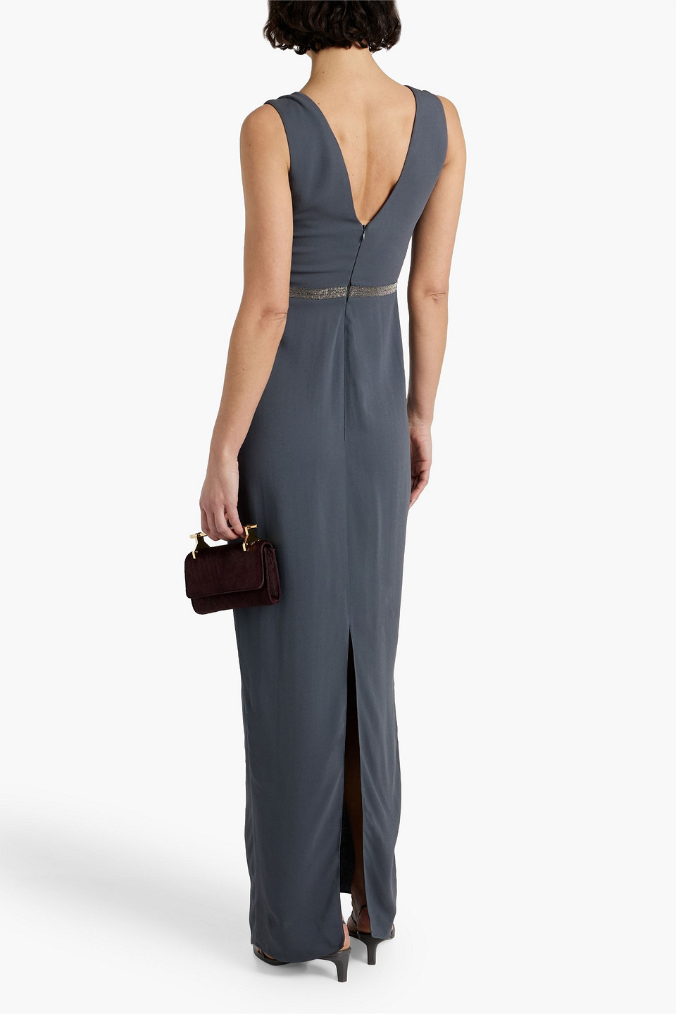 Shop Fabiana Filippi Bead-embellished Crepe Maxi Dress In Anthracite