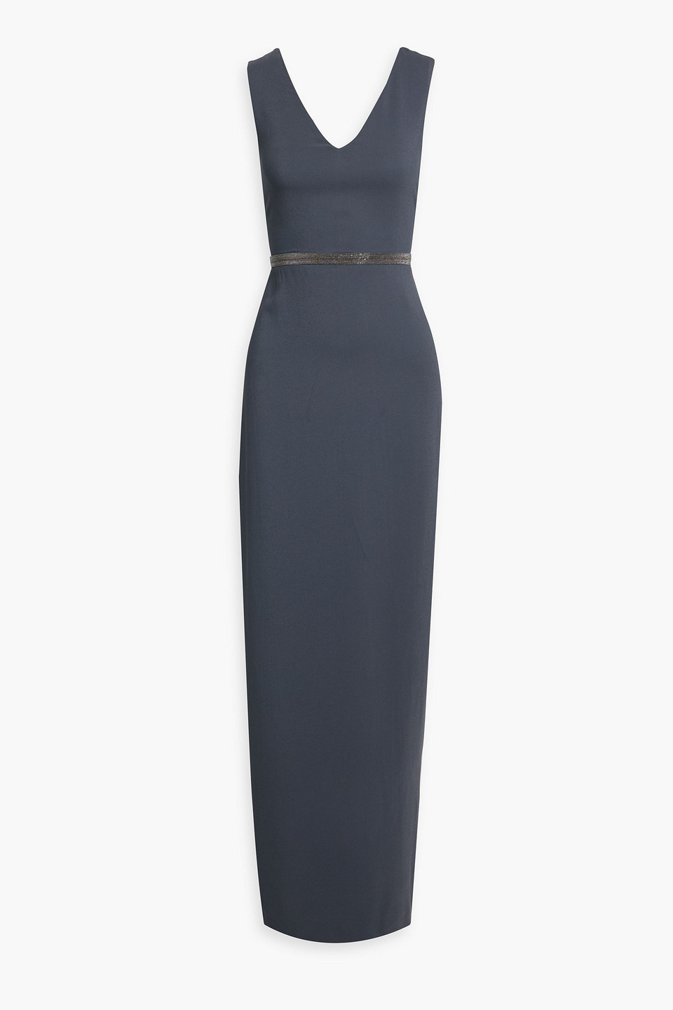 Fabiana Filippi Bead-embellished Crepe Maxi Dress In Anthracite