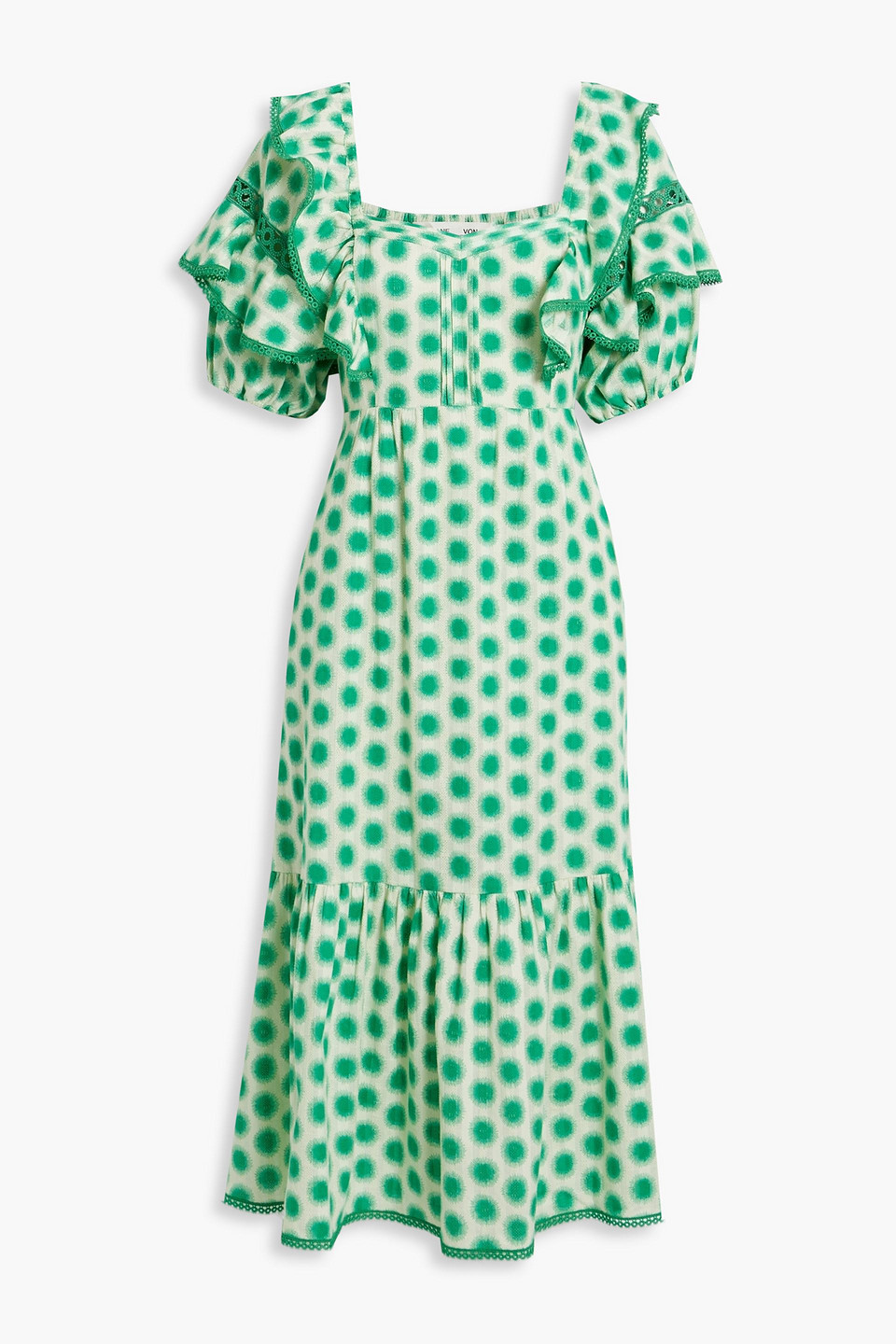 Diane Von Furstenberg Oliver Lace Trimmed Cotton Midi Dress In Green |  ModeSens