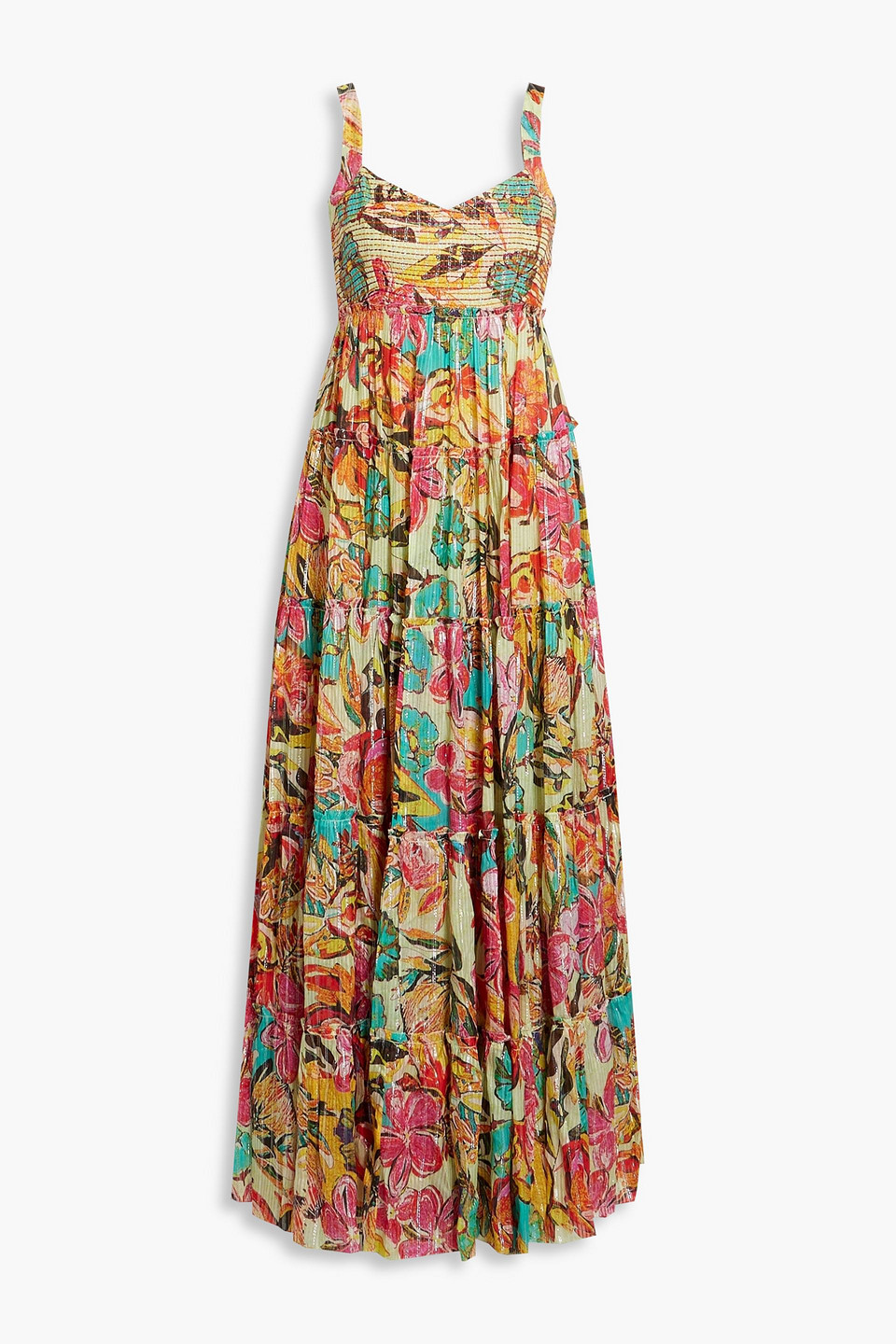 HEMANT & NANDITA Tiered printed jacquard maxi dress