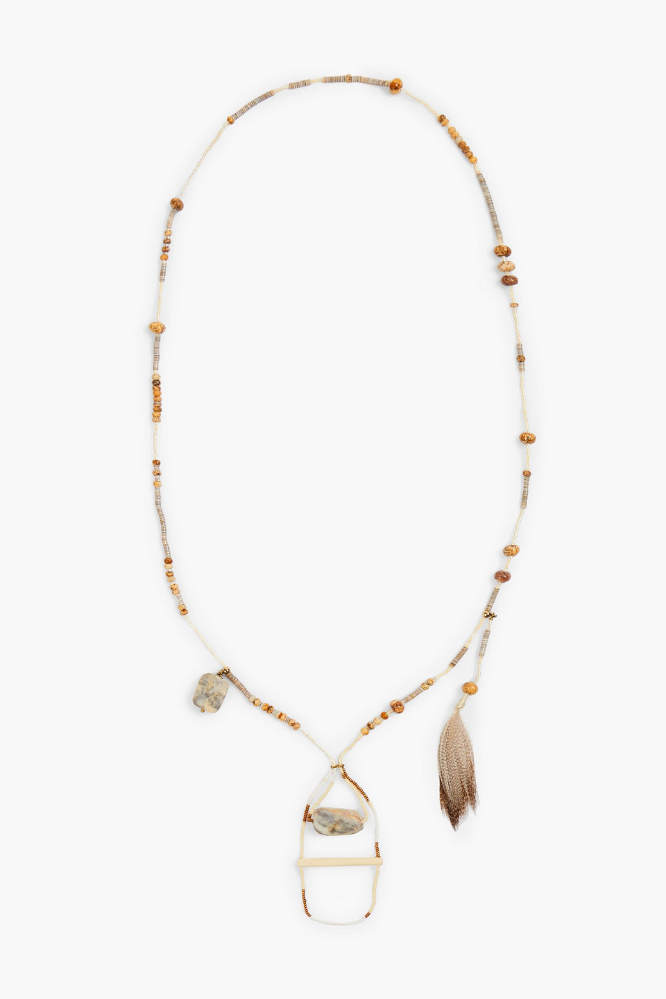 Feather, shell and multi-stone necklace