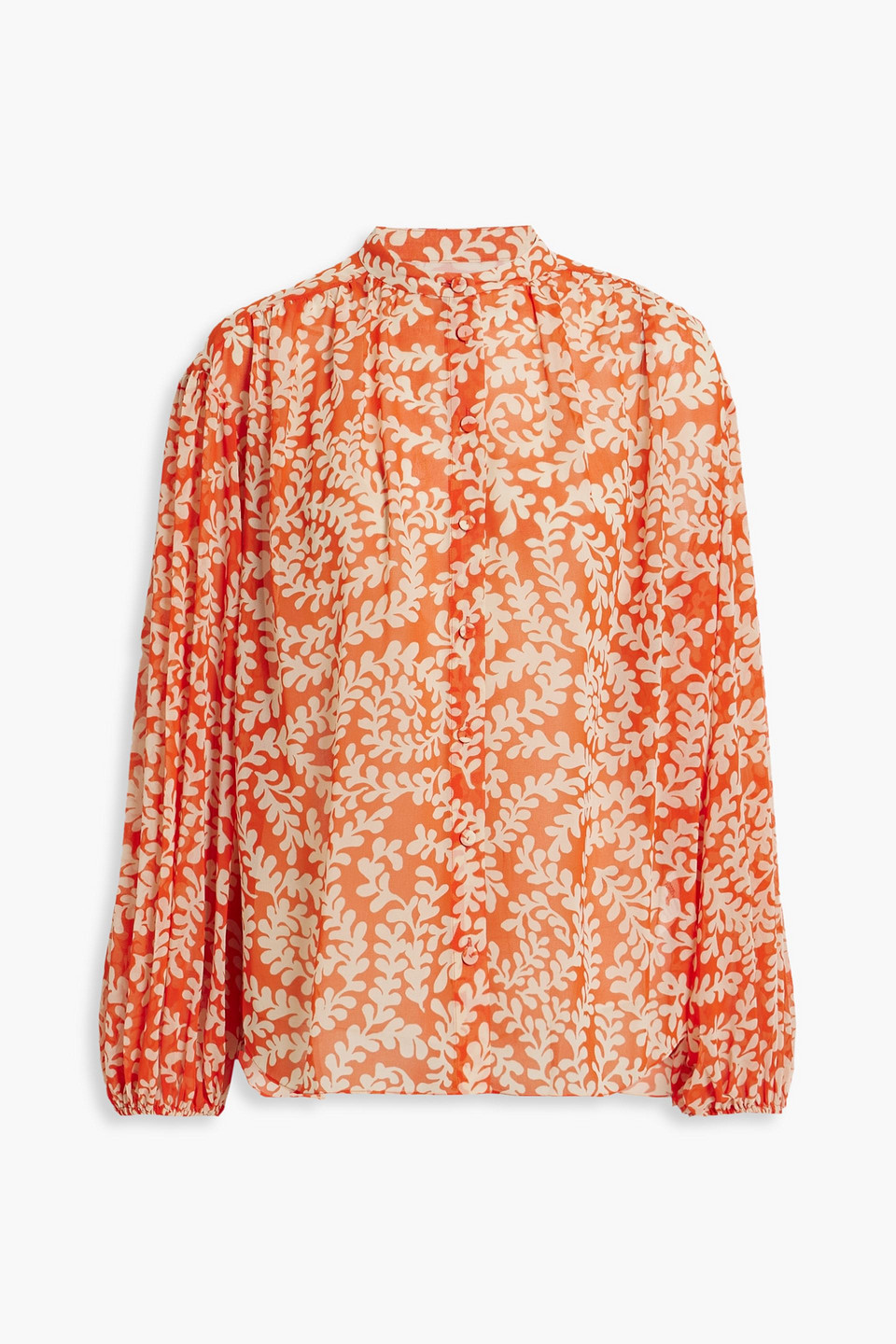 diane von furstenberg - bristol gathered printed chiffon blouse - orange - xs