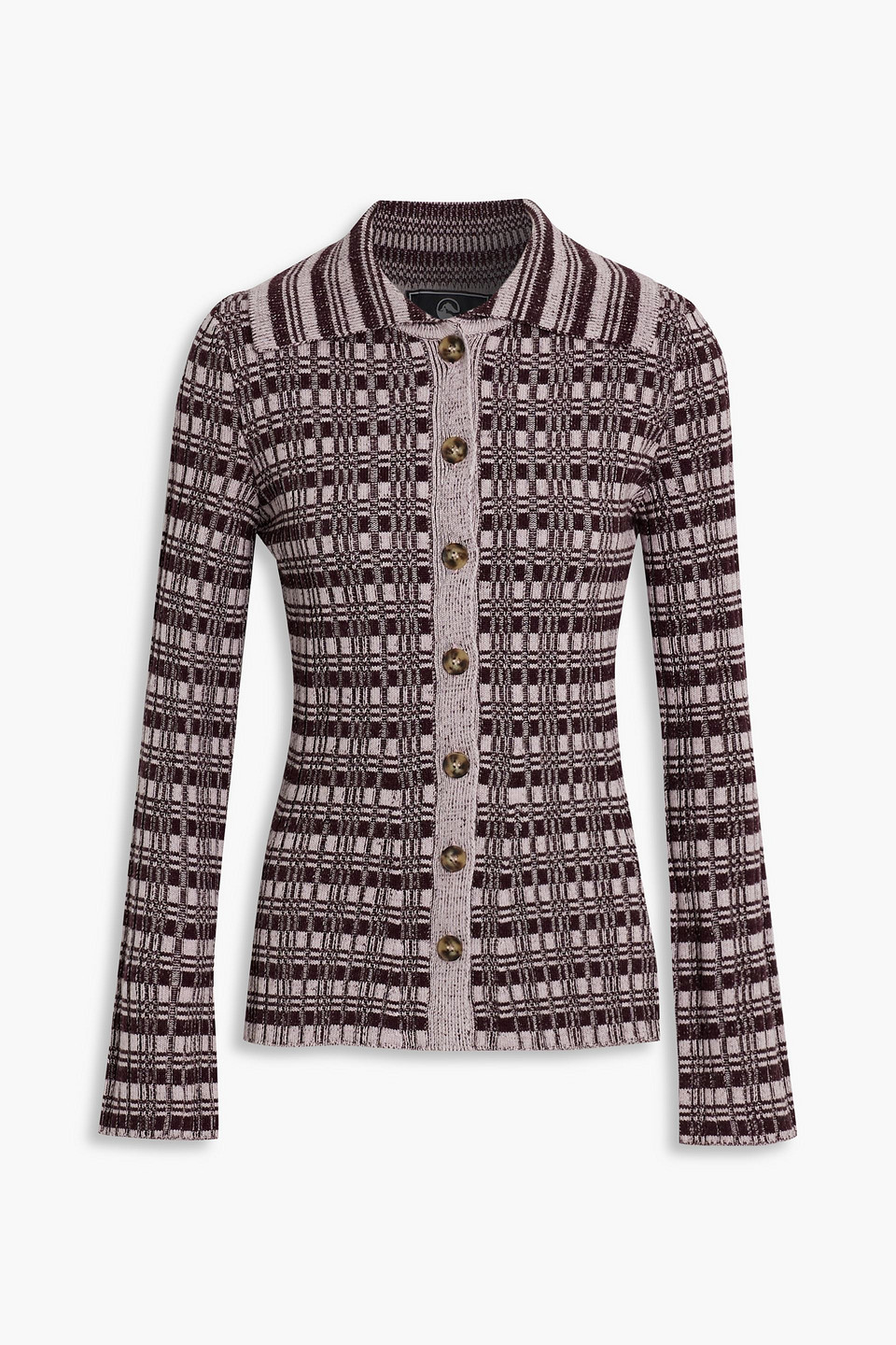 Cordova Chalet Checked Ribbed Merino Wool Cardigan In Pastel Pink