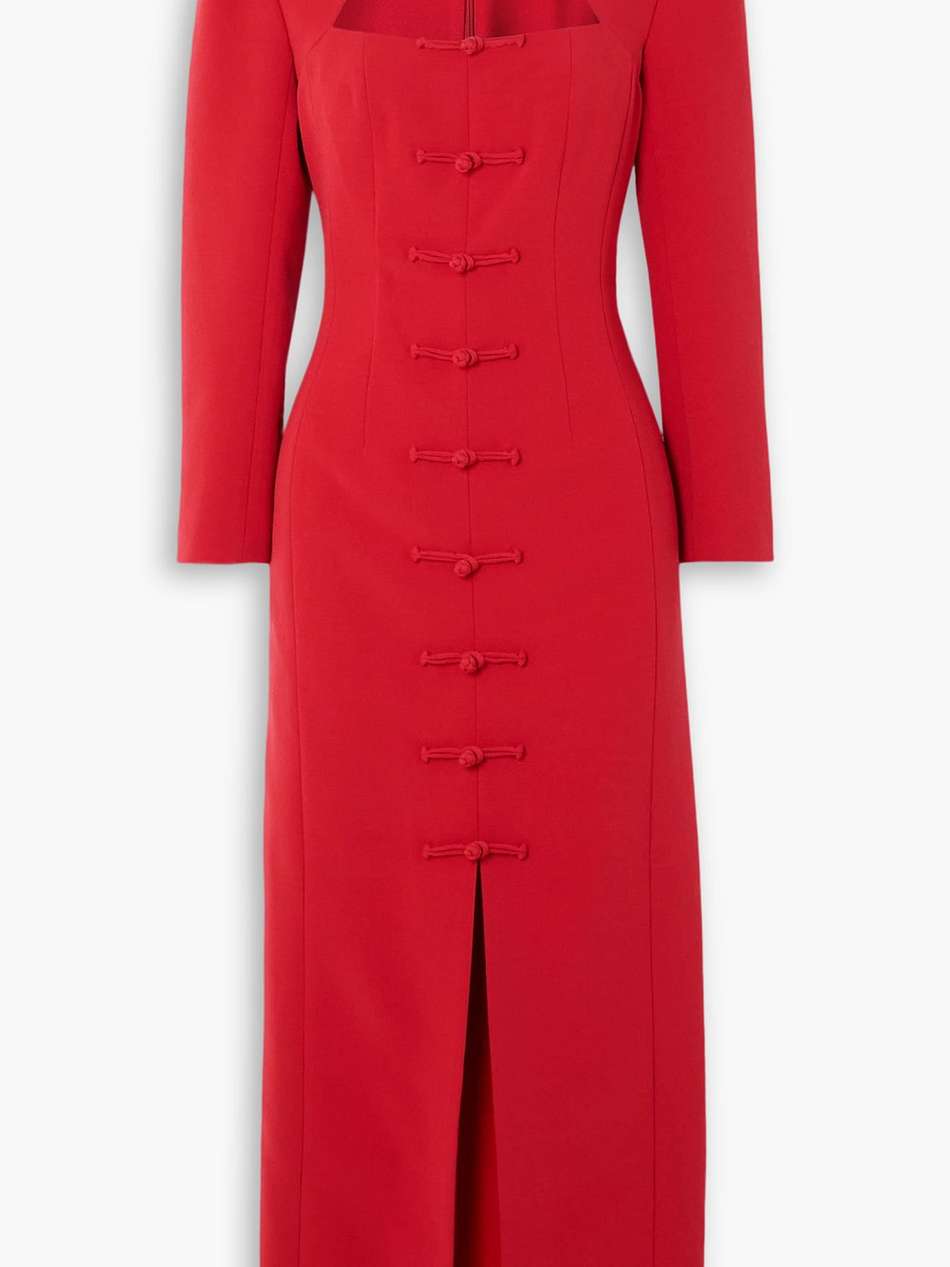 tao knotted cutout crepe midi dress