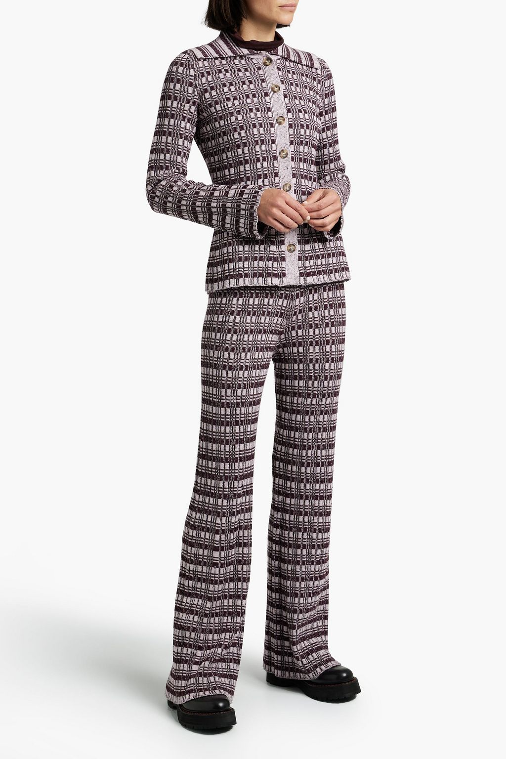 CORDOVA Chalet checked ribbed merino wool flared pants