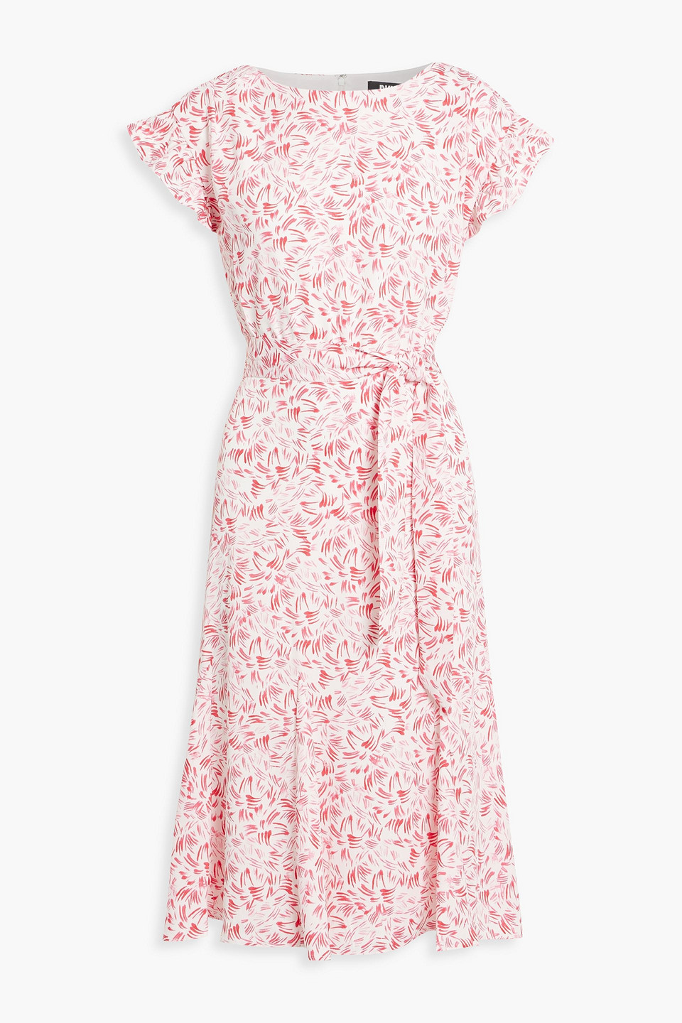 Ruffle-trimmed printed crepe midi dress