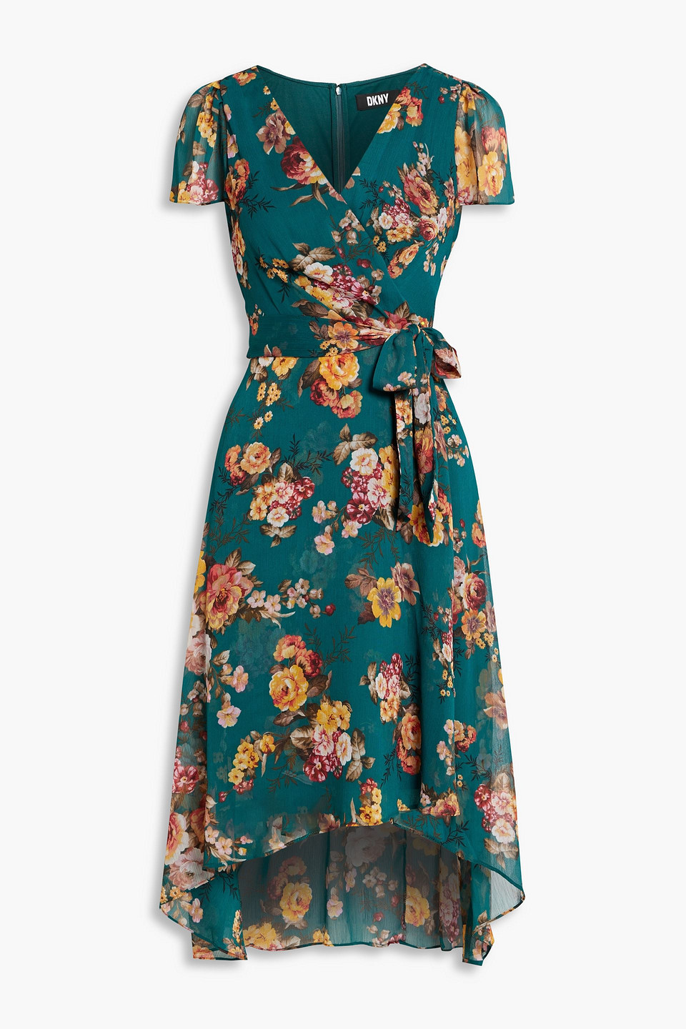 Wrap-effect floral-print georgette dress