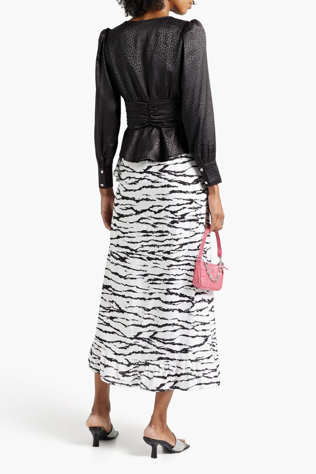 OLIVIA RUBIN Primrose satin-jacquard peplum blouse