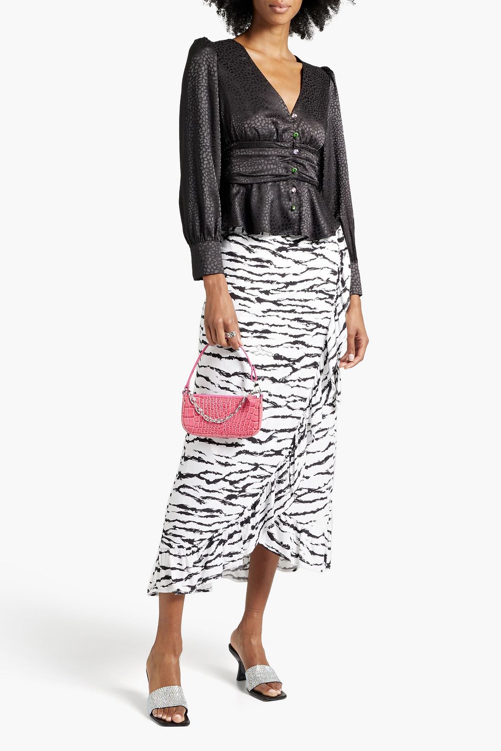 OLIVIA RUBIN Primrose satin-jacquard peplum blouse