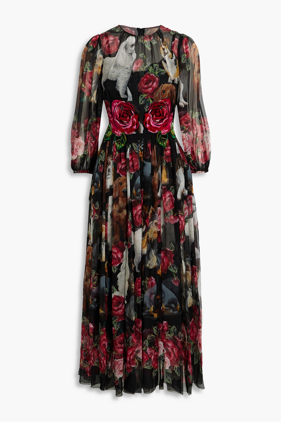 Dolce & Gabbana Gathered Printed Silk-chiffon Midi Dress In Black