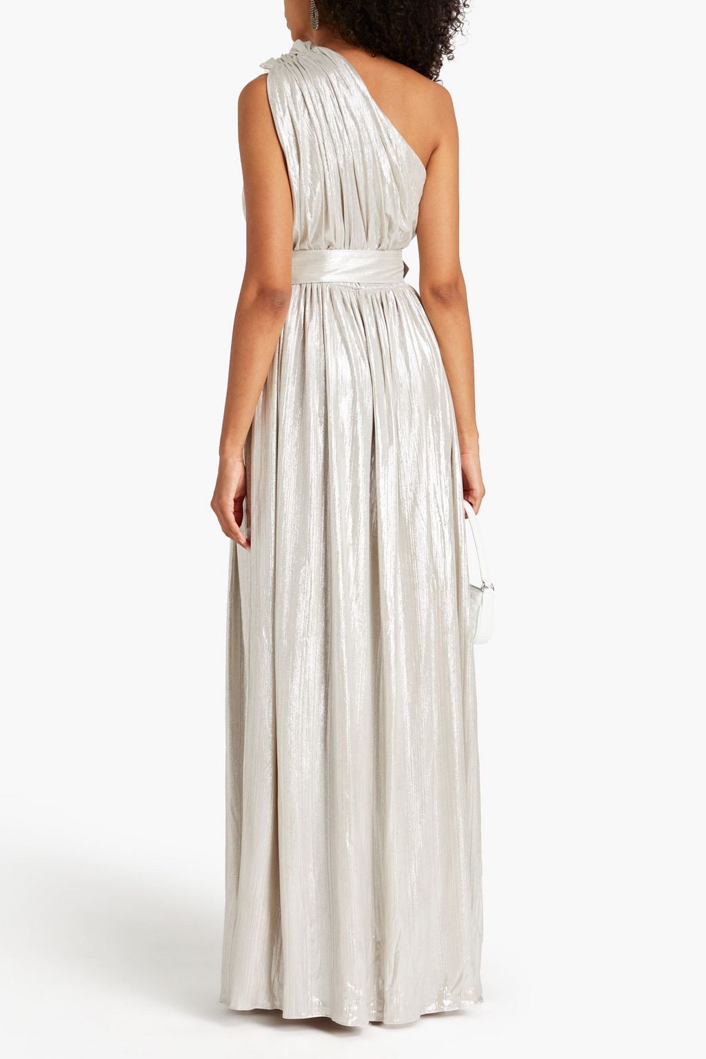 RETROFÊTE Andrea one-shoulder pleated metallic jersey gown