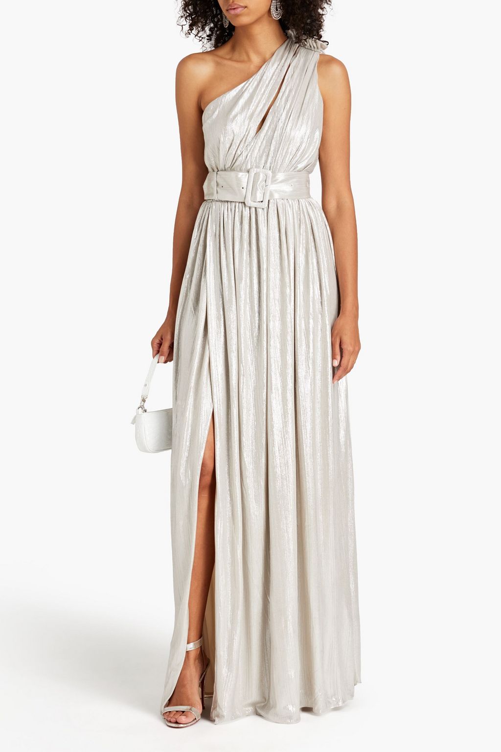 RETROFÊTE Andrea one-shoulder pleated metallic jersey gown