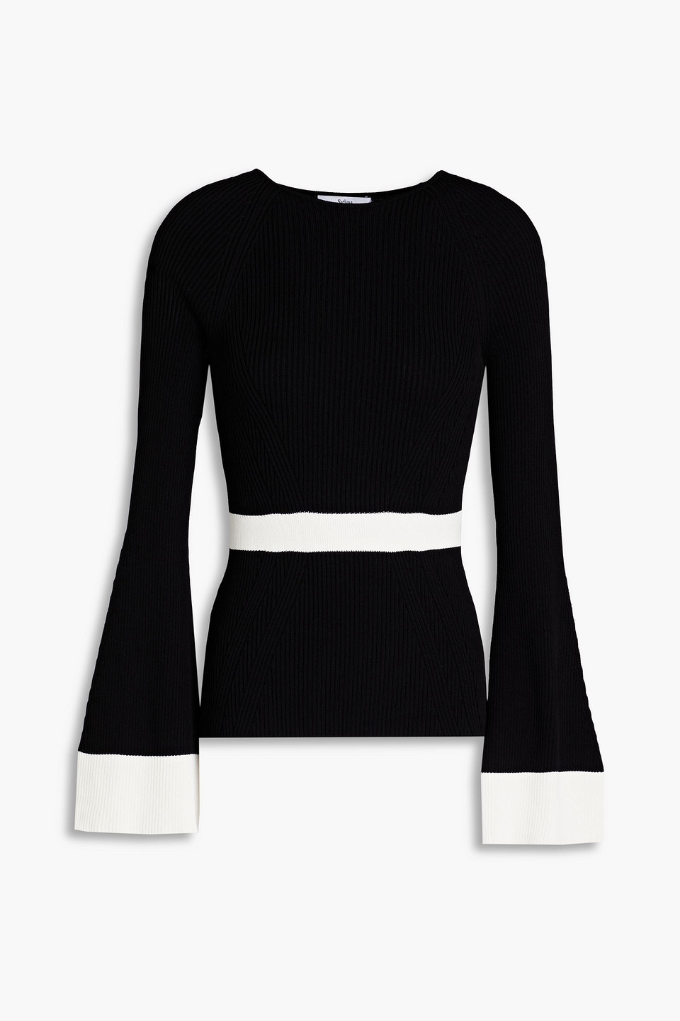 Safiyaa Two-tone Ribbed-knit Jumper In Black
