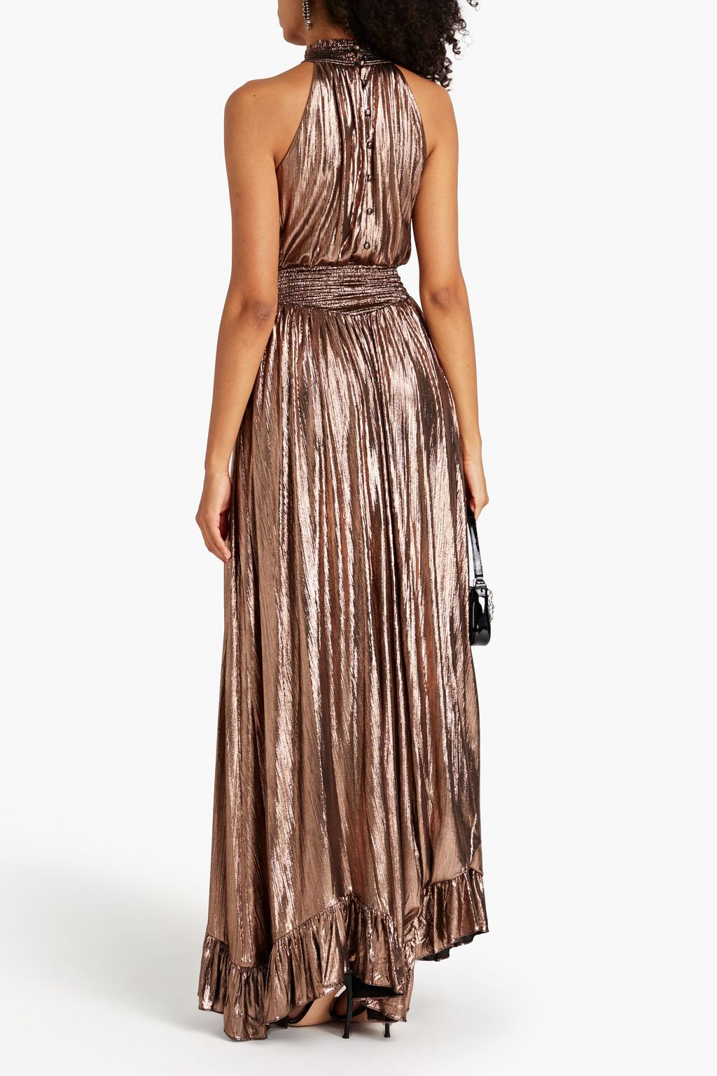 RETROFÊTE Carly cutout shirred metallic jersey gown