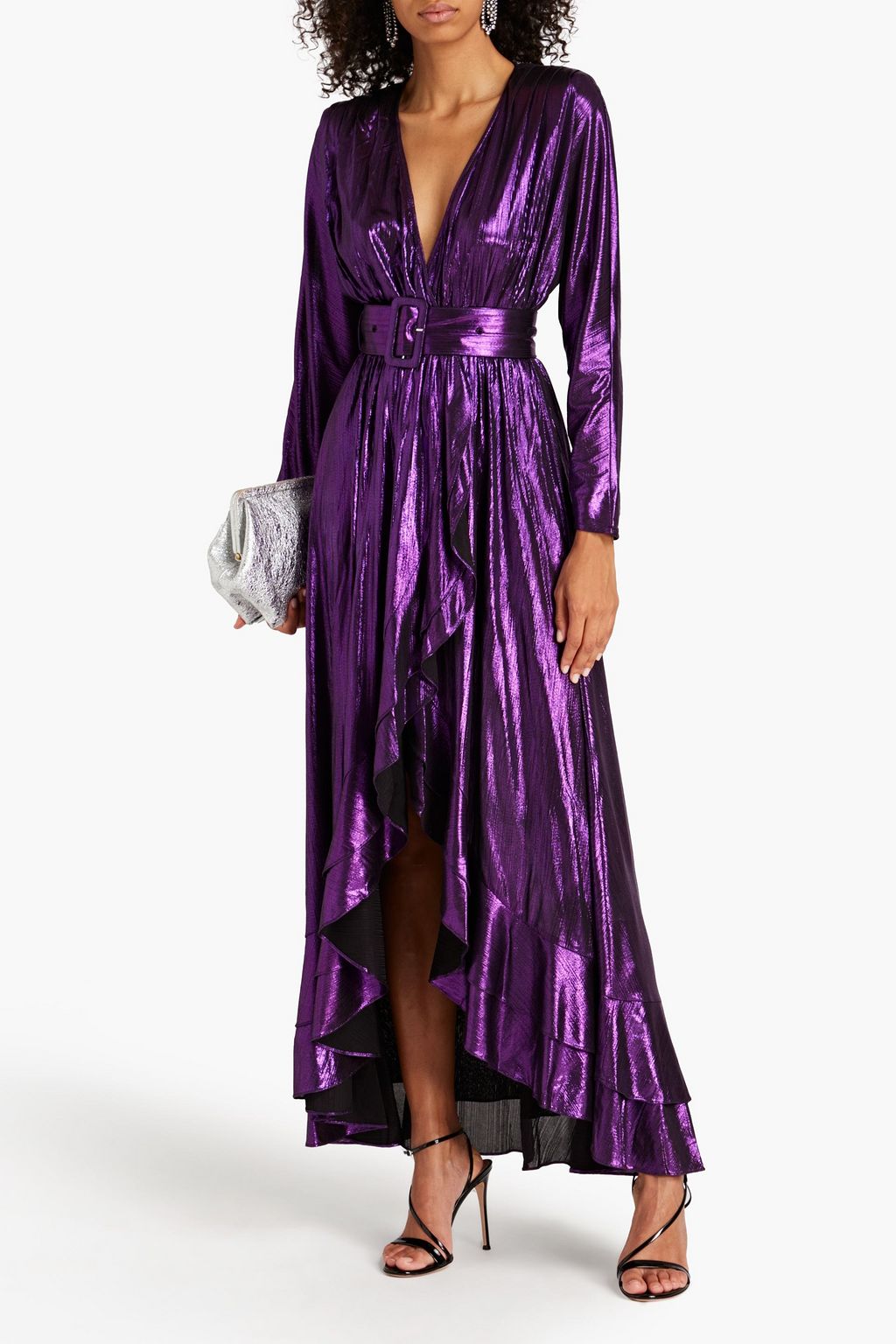 RETROFÊTE Wayne metallic jersey maxi wrap dress
