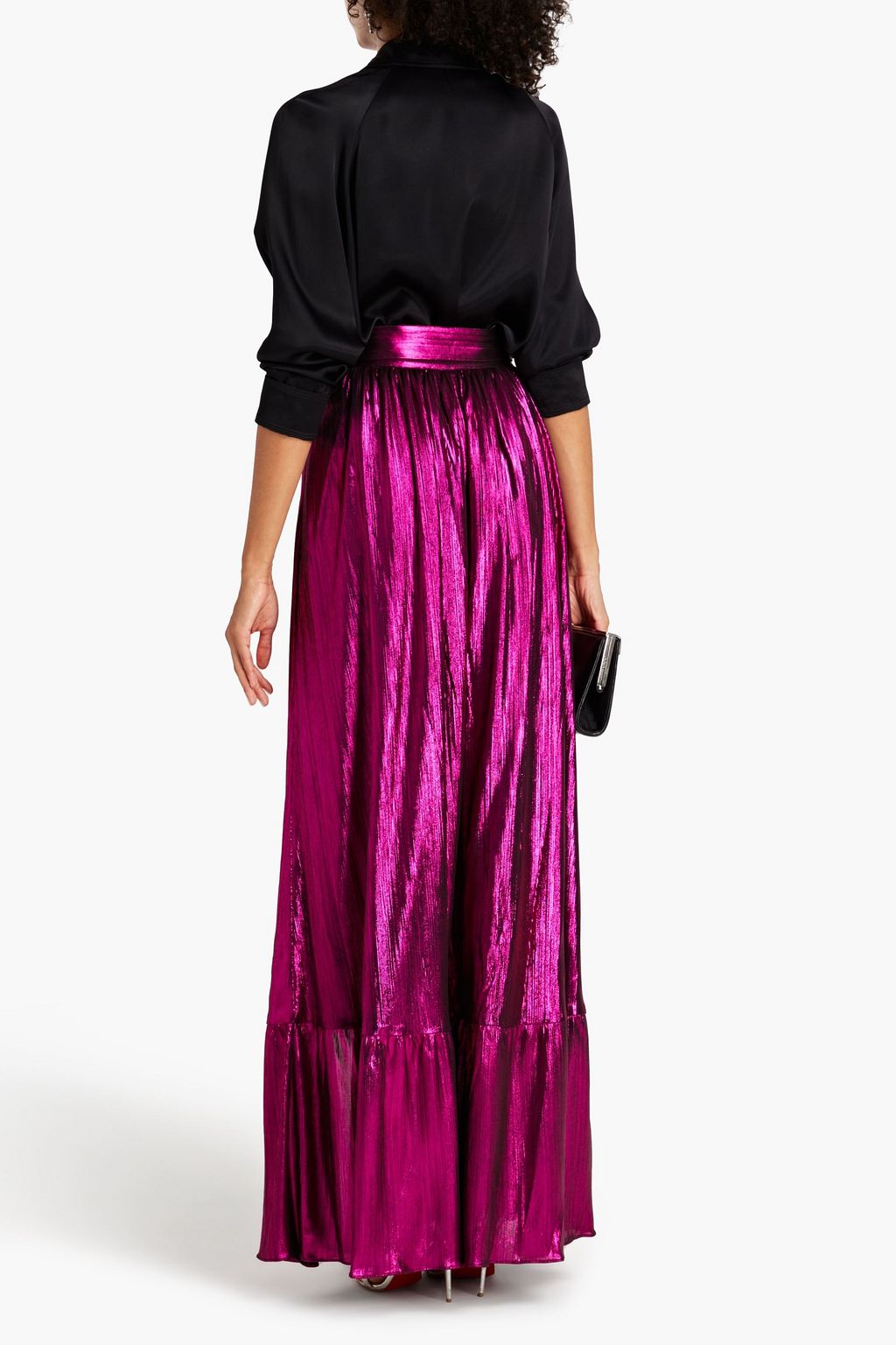 RETROFÊTE Gathered metallic jersey maxi skirt