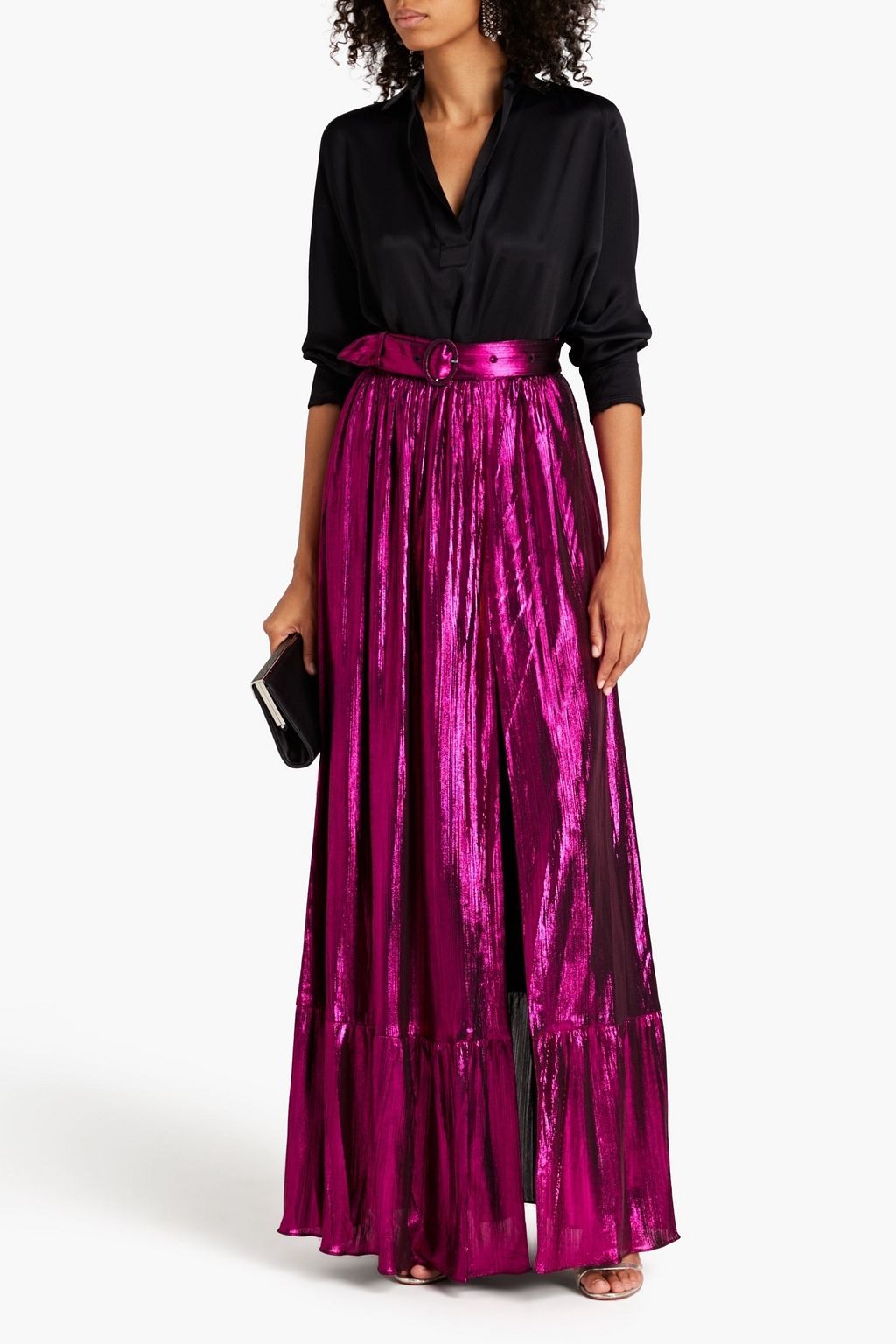 RETROFÊTE Gathered metallic jersey maxi skirt