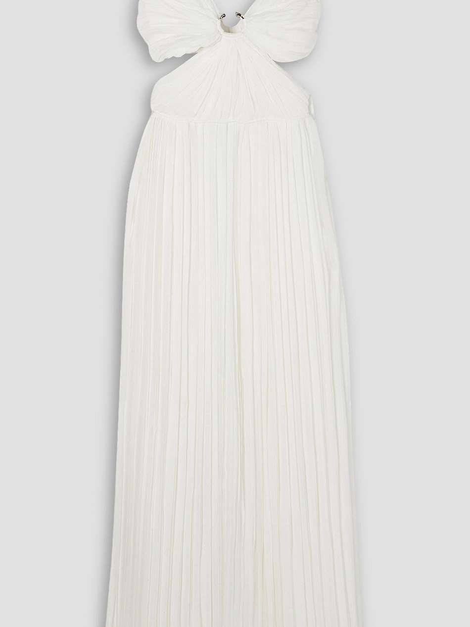 cutout pleated silk-chiffon gown